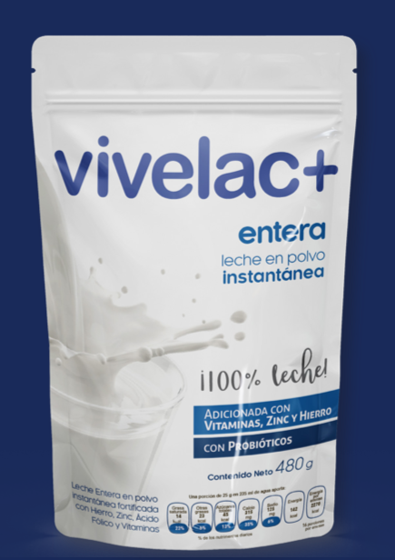 LECHE EN POLVO ENTERA INSTANTÁNEA Vivelac+- Caja con 100 sobres